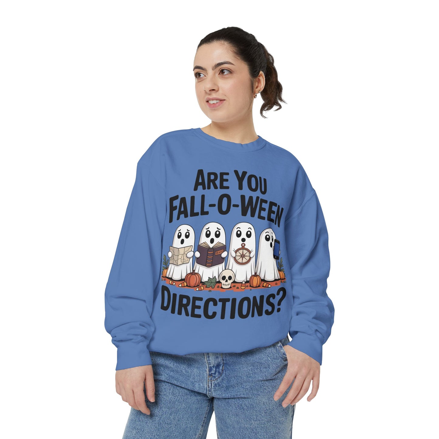 Ghostly Fall-O-Ween Sweatshirt, Unisex Garment-Dyed Pullover, Cozy Halloween Attire, Ghost Sweater, Fall Fashion, Spooky Gift