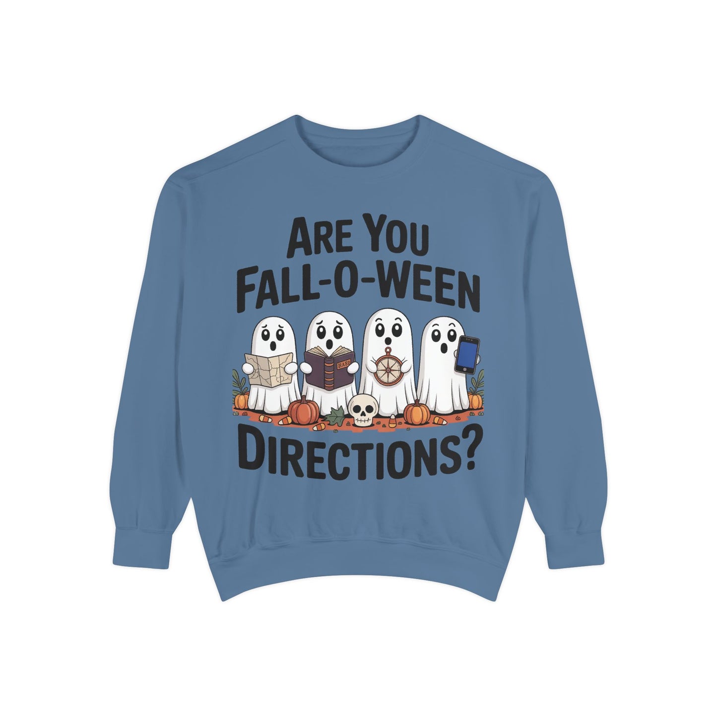 Ghostly Fall-O-Ween Sweatshirt, Unisex Garment-Dyed Pullover, Cozy Halloween Attire, Ghost Sweater, Fall Fashion, Spooky Gift