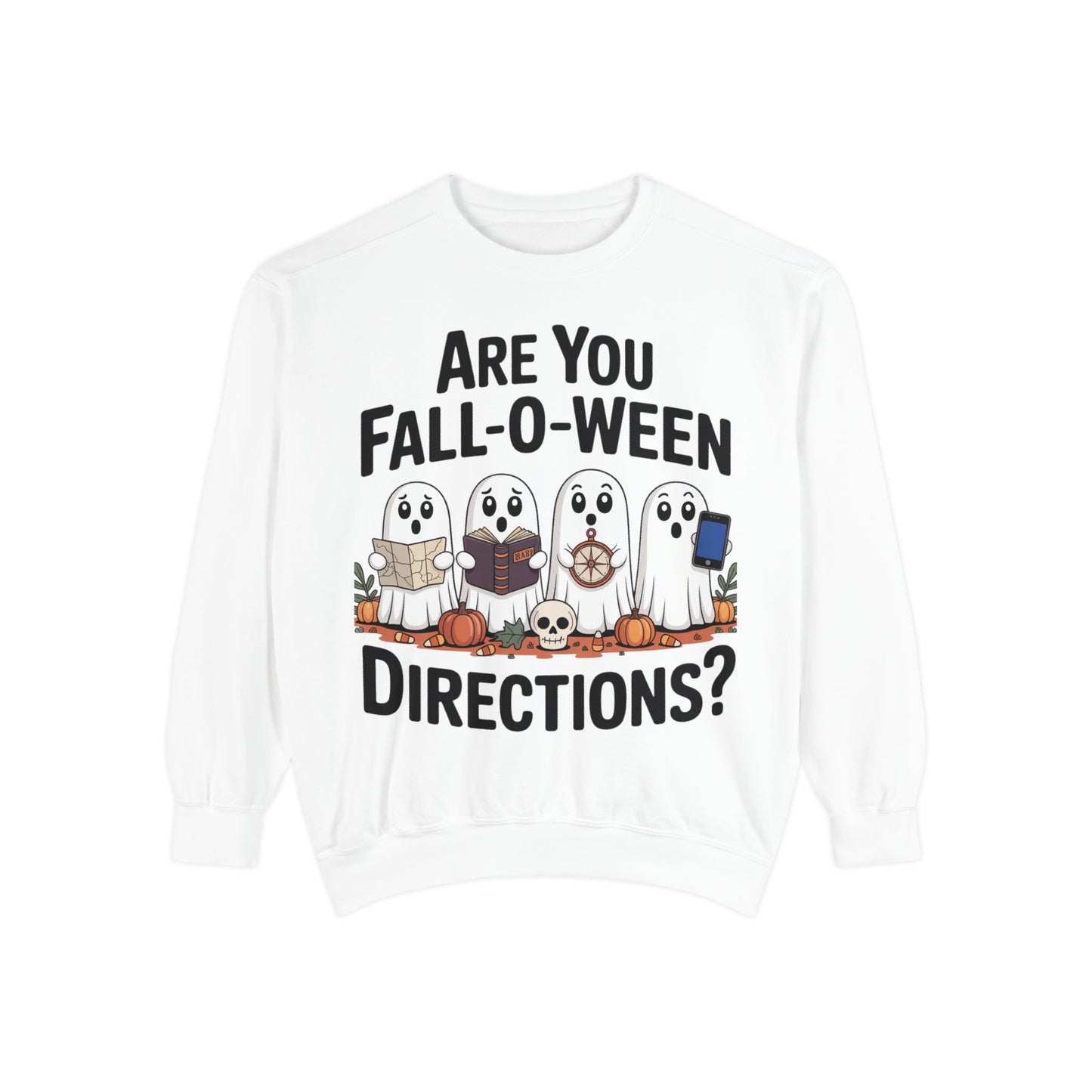 Ghostly Fall-O-Ween Sweatshirt, Unisex Garment-Dyed Pullover, Cozy Halloween Attire, Ghost Sweater, Fall Fashion, Spooky Gift