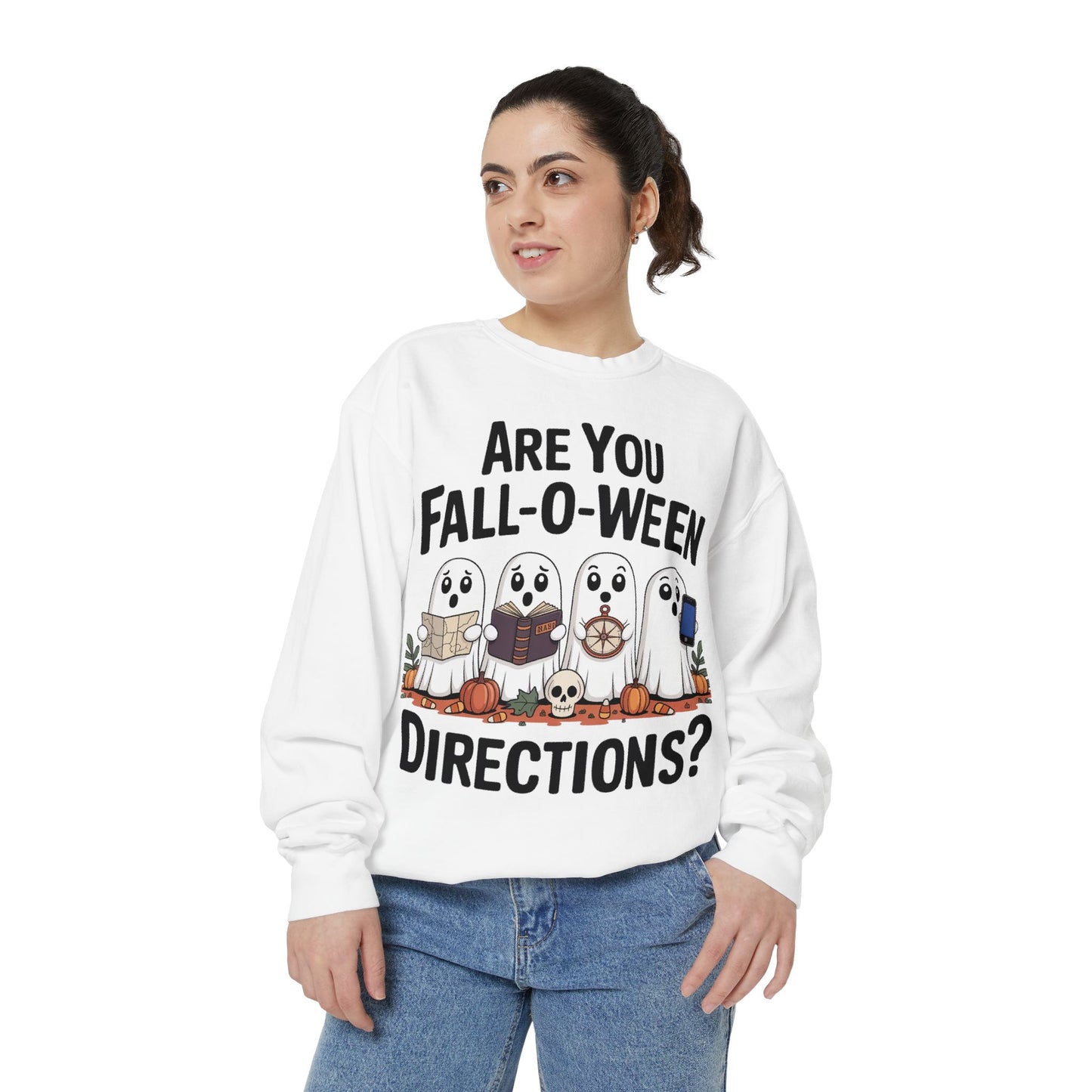 Ghostly Fall-O-Ween Sweatshirt, Unisex Garment-Dyed Pullover, Cozy Halloween Attire, Ghost Sweater, Fall Fashion, Spooky Gift