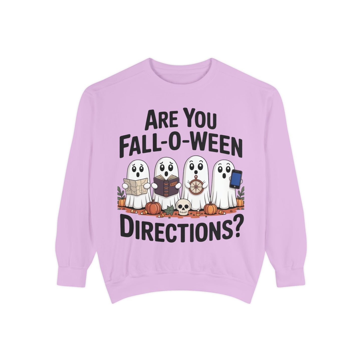 Ghostly Fall-O-Ween Sweatshirt, Unisex Garment-Dyed Pullover, Cozy Halloween Attire, Ghost Sweater, Fall Fashion, Spooky Gift
