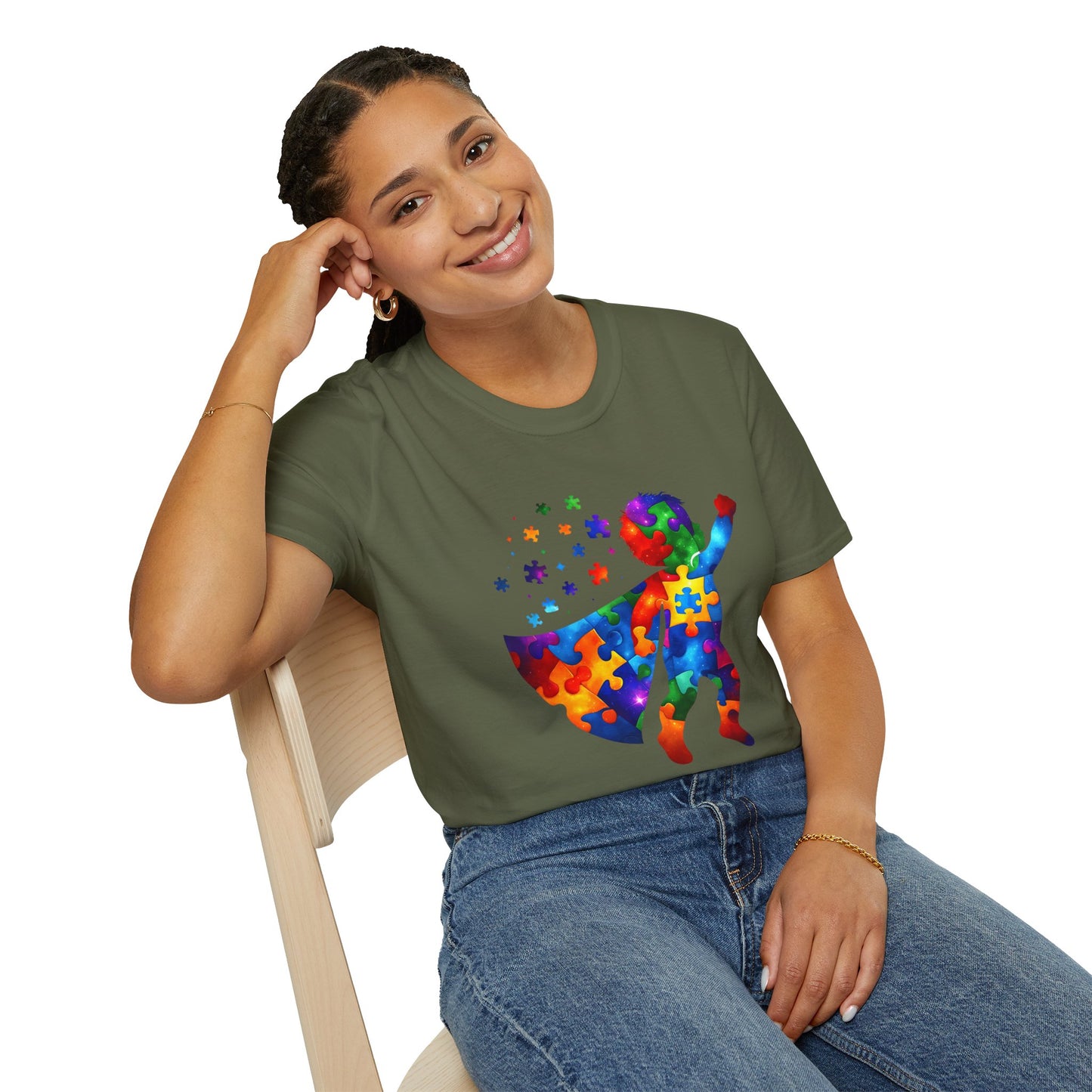 Autism Awareness Superhero T-Shirt – Colorful Puzzle Cape Kids Support Tee