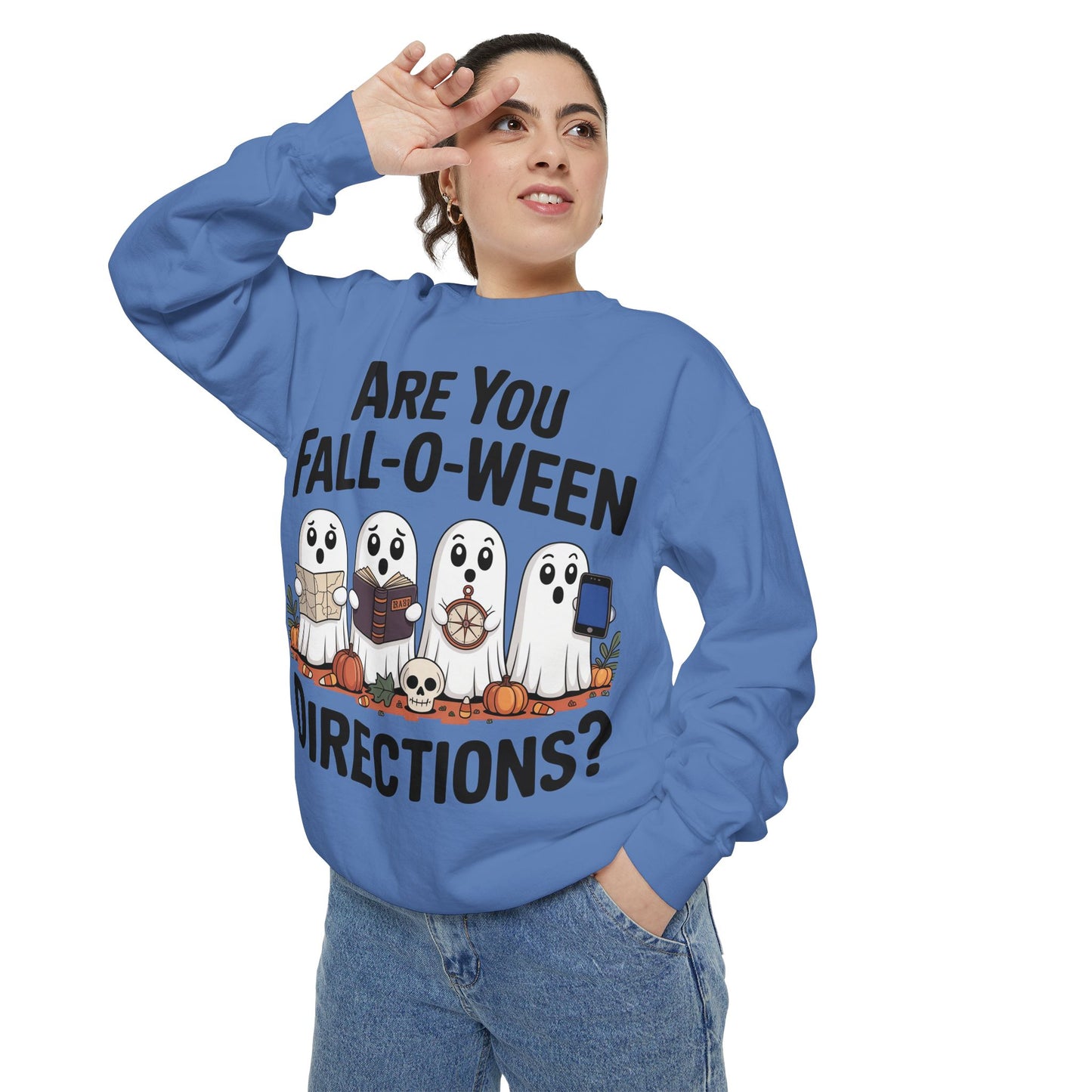 Ghostly Fall-O-Ween Sweatshirt, Unisex Garment-Dyed Pullover, Cozy Halloween Attire, Ghost Sweater, Fall Fashion, Spooky Gift