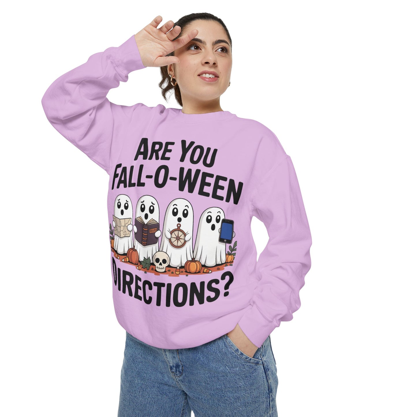 Ghostly Fall-O-Ween Sweatshirt, Unisex Garment-Dyed Pullover, Cozy Halloween Attire, Ghost Sweater, Fall Fashion, Spooky Gift