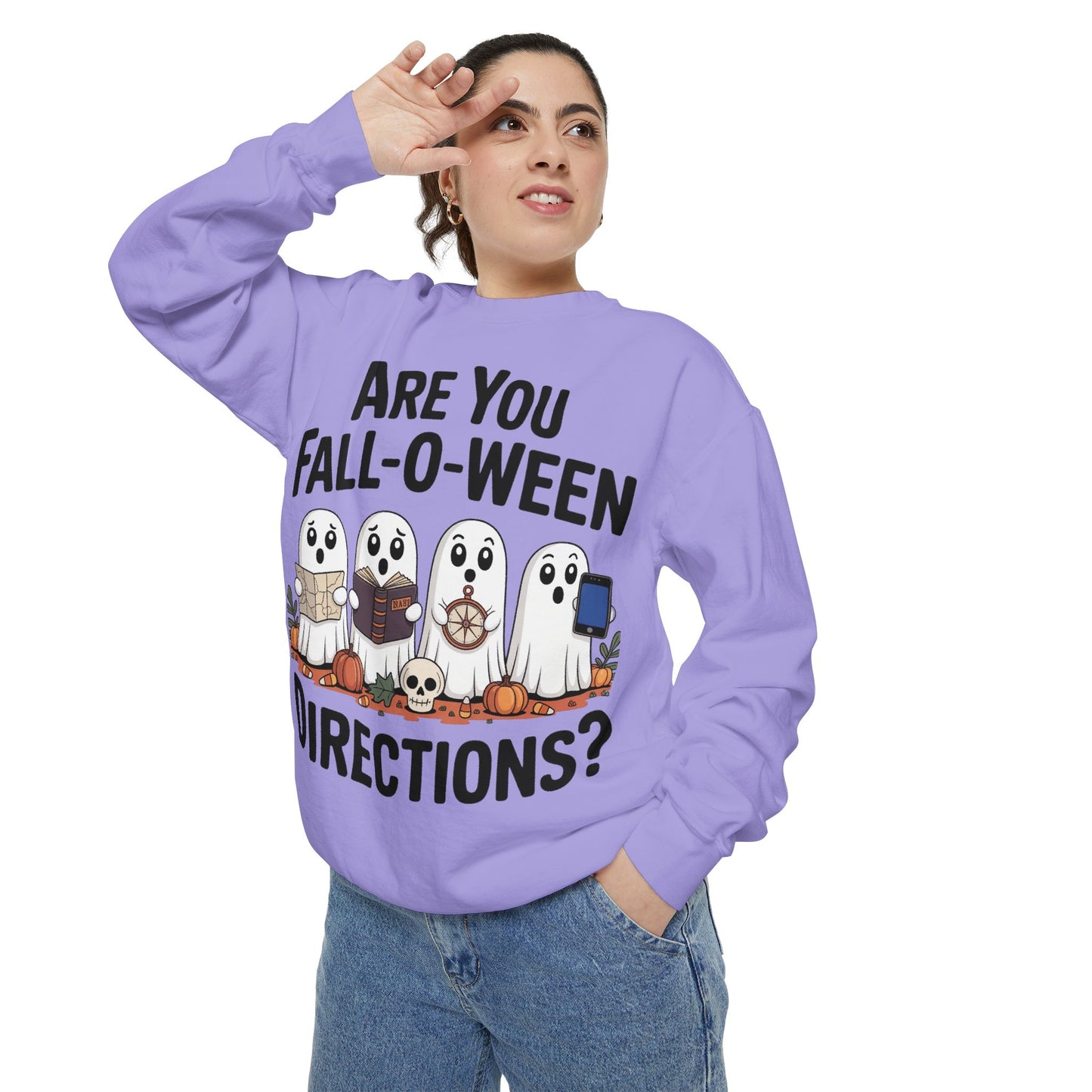 Ghostly Fall-O-Ween Sweatshirt, Unisex Garment-Dyed Pullover, Cozy Halloween Attire, Ghost Sweater, Fall Fashion, Spooky Gift