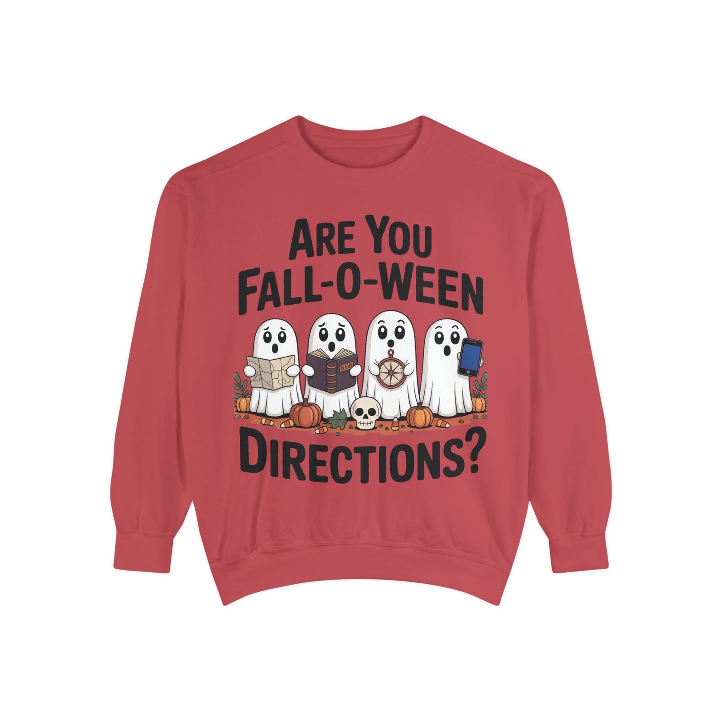 Ghostly Fall-O-Ween Sweatshirt, Unisex Garment-Dyed Pullover, Cozy Halloween Attire, Ghost Sweater, Fall Fashion, Spooky Gift