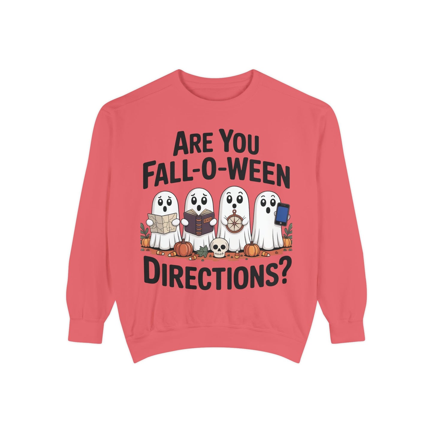 Ghostly Fall-O-Ween Sweatshirt, Unisex Garment-Dyed Pullover, Cozy Halloween Attire, Ghost Sweater, Fall Fashion, Spooky Gift