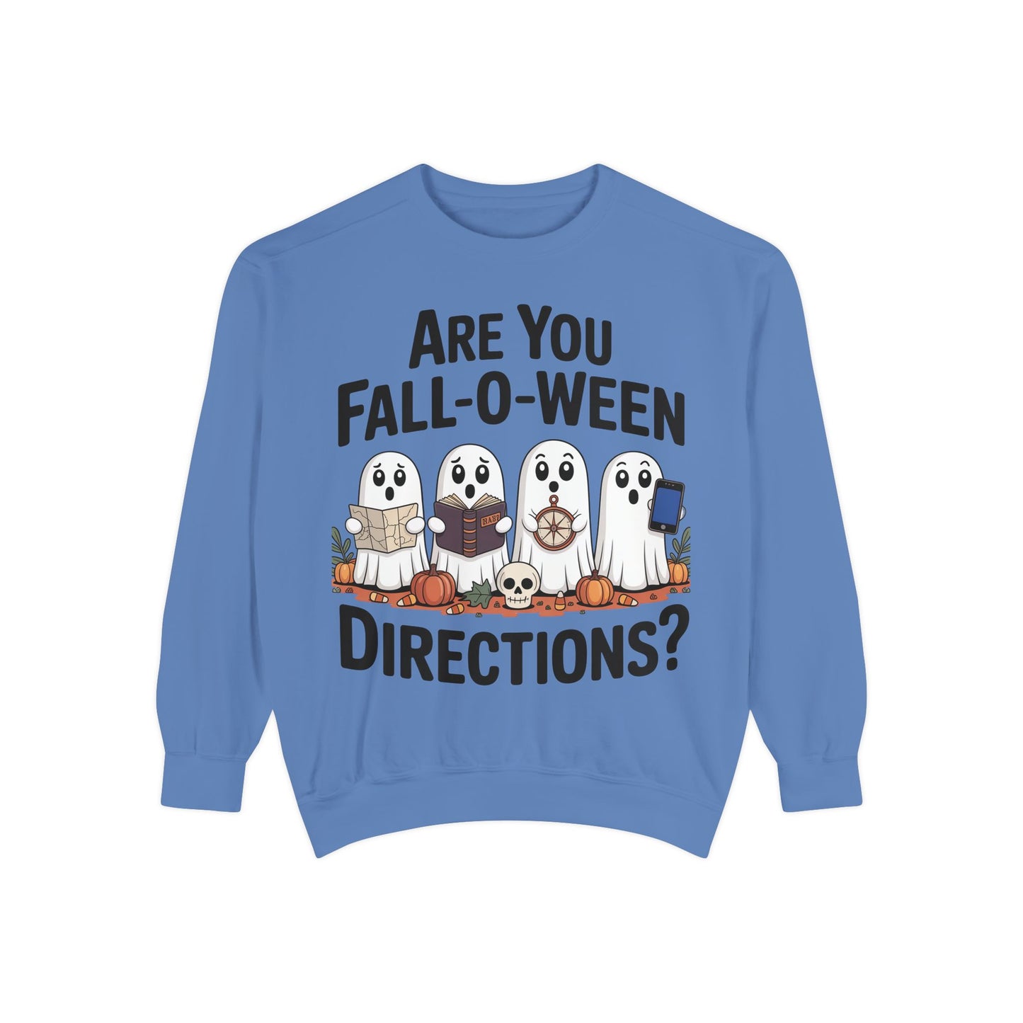 Ghostly Fall-O-Ween Sweatshirt, Unisex Garment-Dyed Pullover, Cozy Halloween Attire, Ghost Sweater, Fall Fashion, Spooky Gift