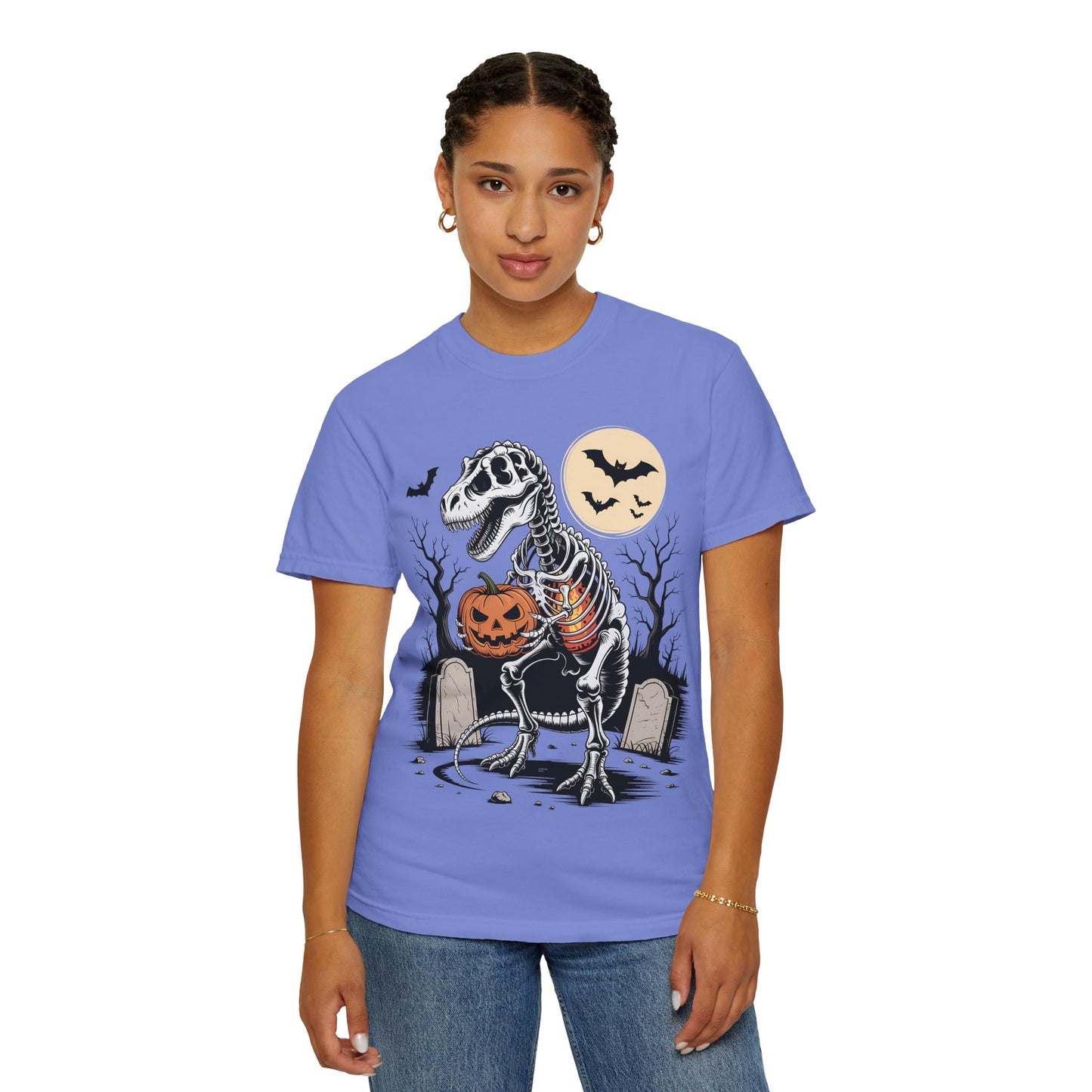 Halloween Skeleton Dino T-Shirt, Unisex Graphic Tee, Spooky T-Shirt, Fall Fashion, Trick or Treat Shirt, Costume Party Top