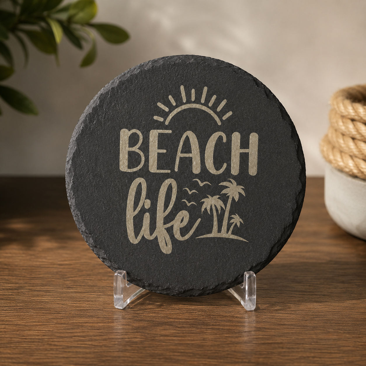Beach Life engraved slate coaster