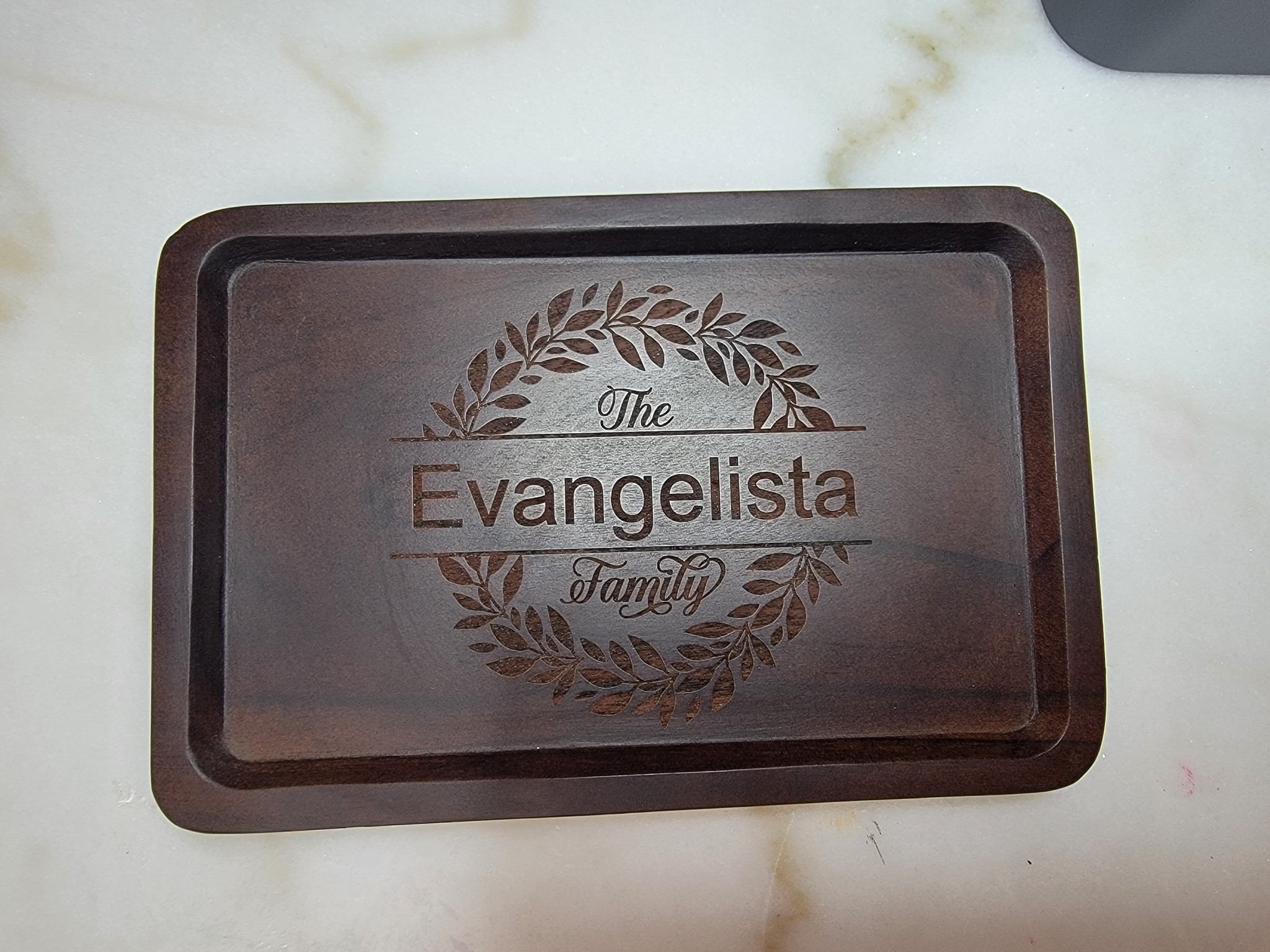 Custom engraved wooden valet tray