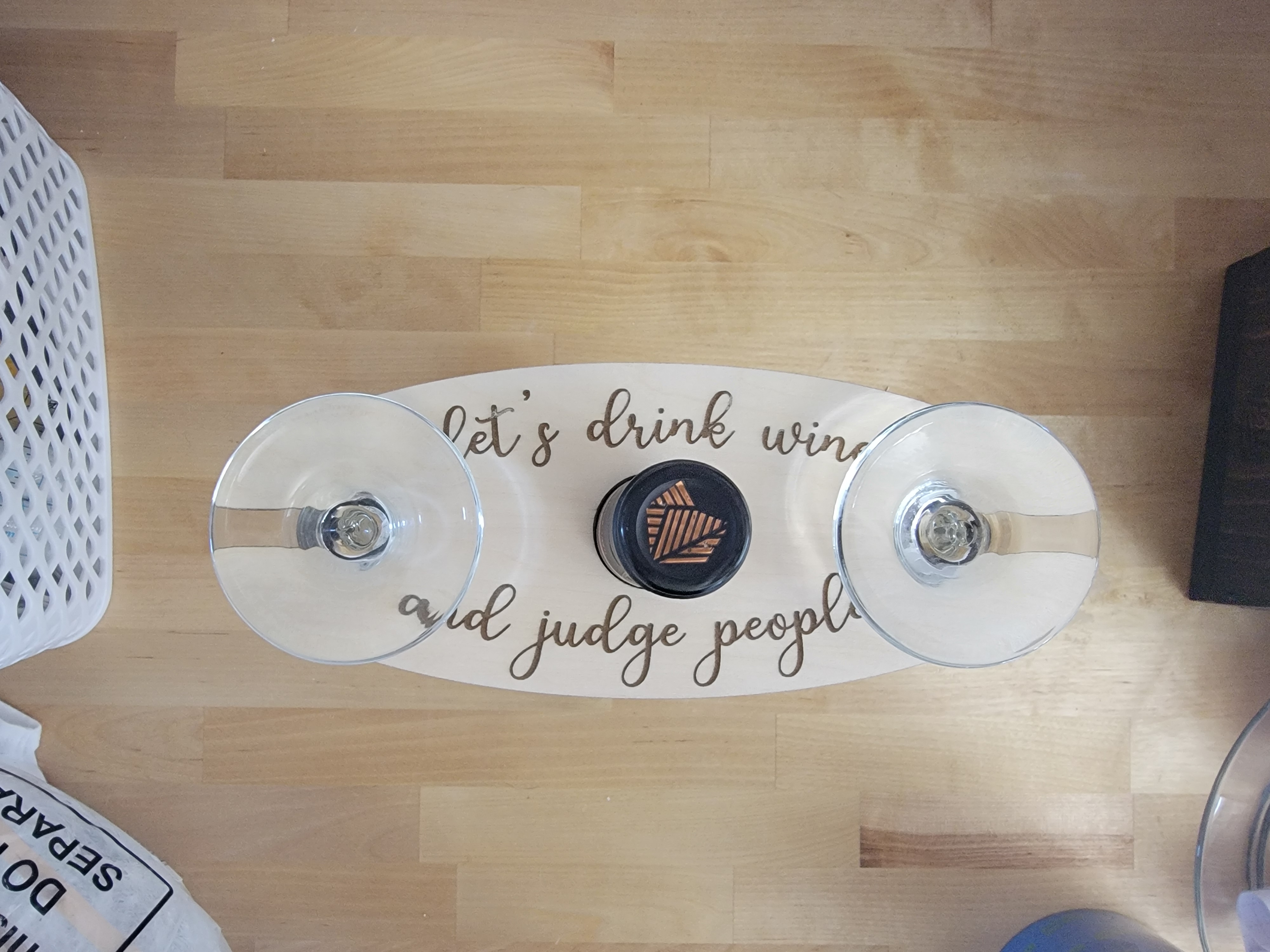 Engraved wooden wine bottle holder