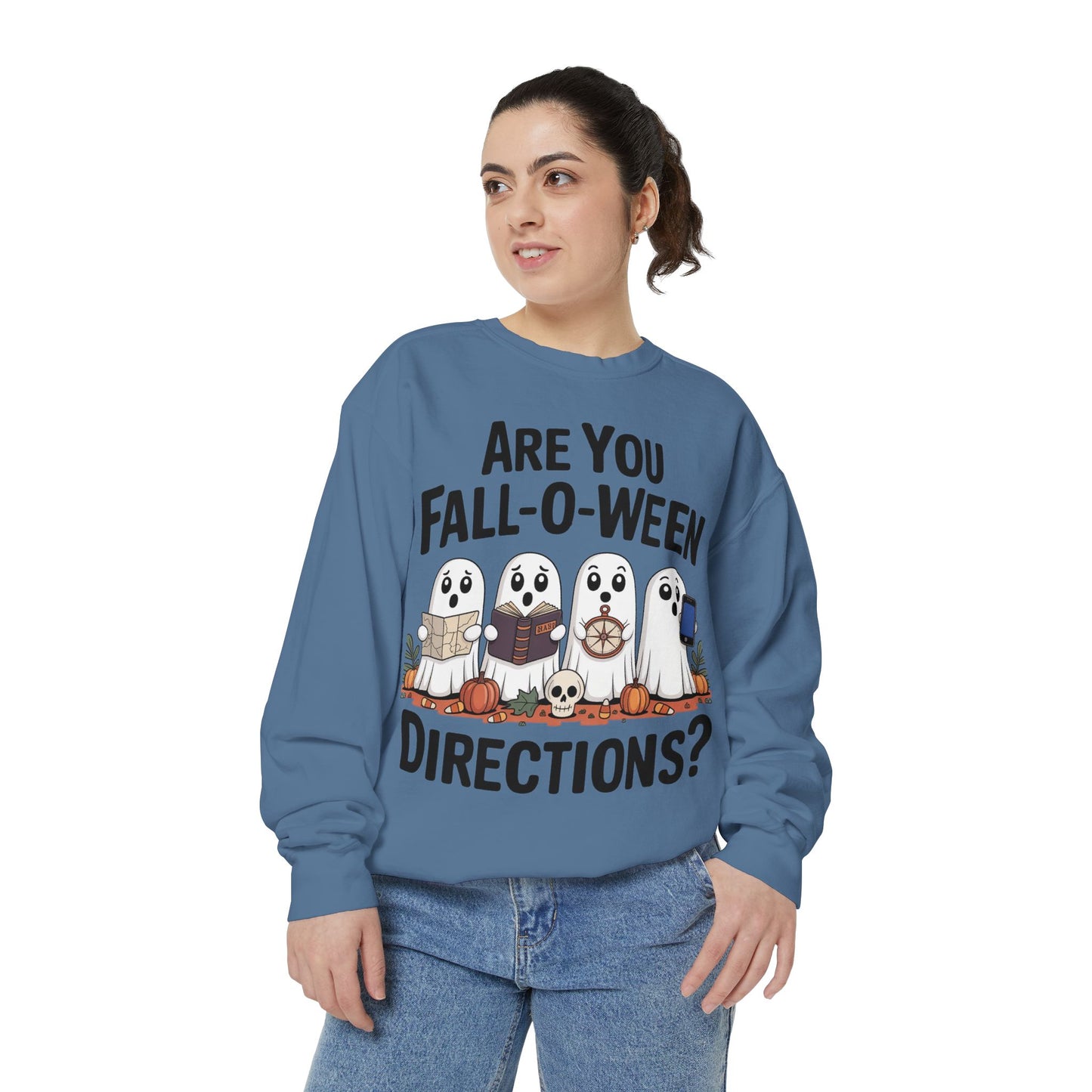 Ghostly Fall-O-Ween Sweatshirt, Unisex Garment-Dyed Pullover, Cozy Halloween Attire, Ghost Sweater, Fall Fashion, Spooky Gift