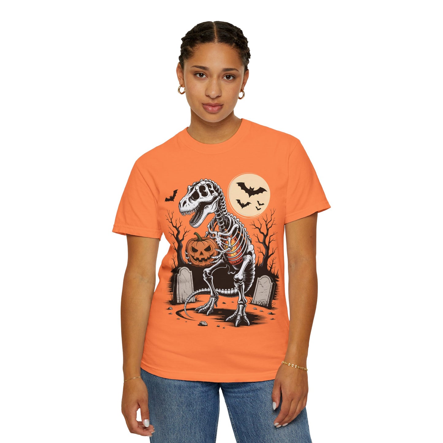 Halloween Skeleton Dino T-Shirt, Unisex Graphic Tee, Spooky T-Shirt, Fall Fashion, Trick or Treat Shirt, Costume Party Top