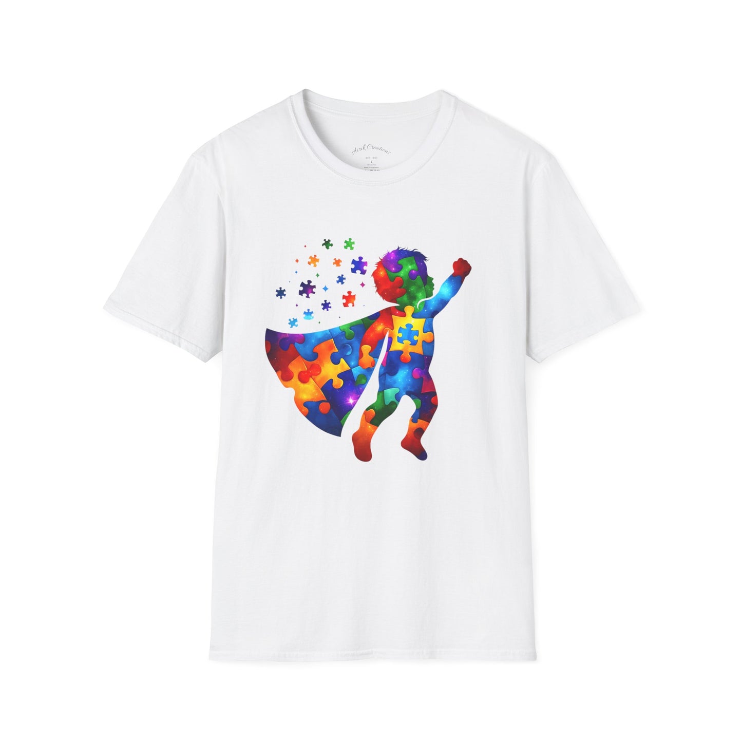 Autism Awareness Superhero T-Shirt – Colorful Puzzle Cape Kids Support Tee