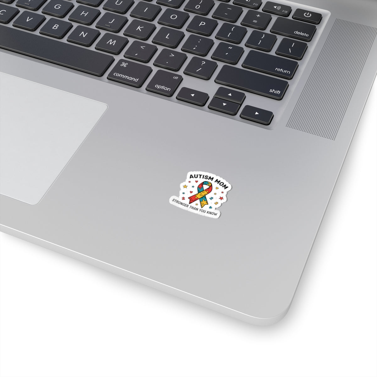 Autism Mom Puzzle Ribbon Sticker — "AUTISM MOM — STRONGER THAN YOU KNOW"