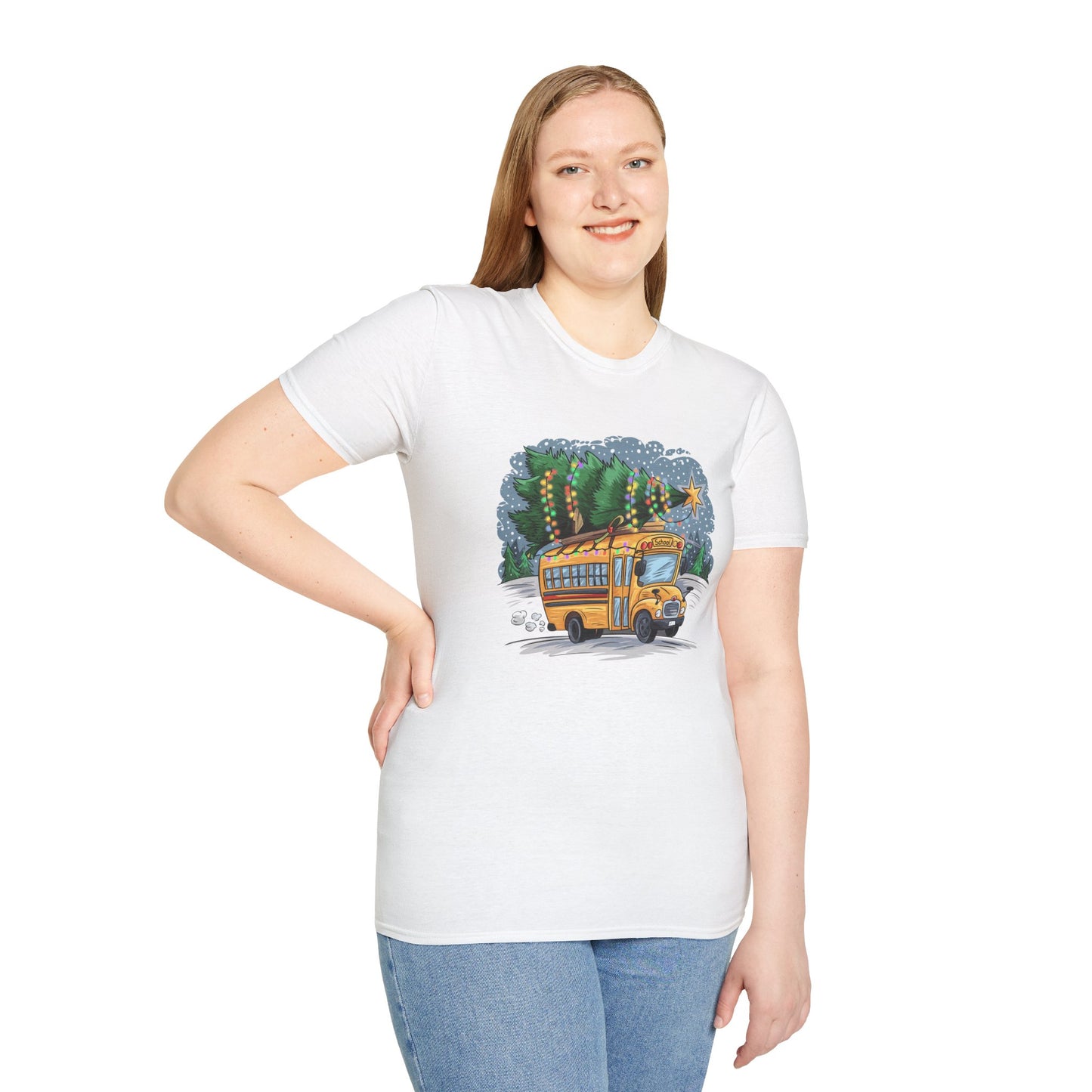 Unisex Softstyle T-Shirt - School Bus with Christmas Tree