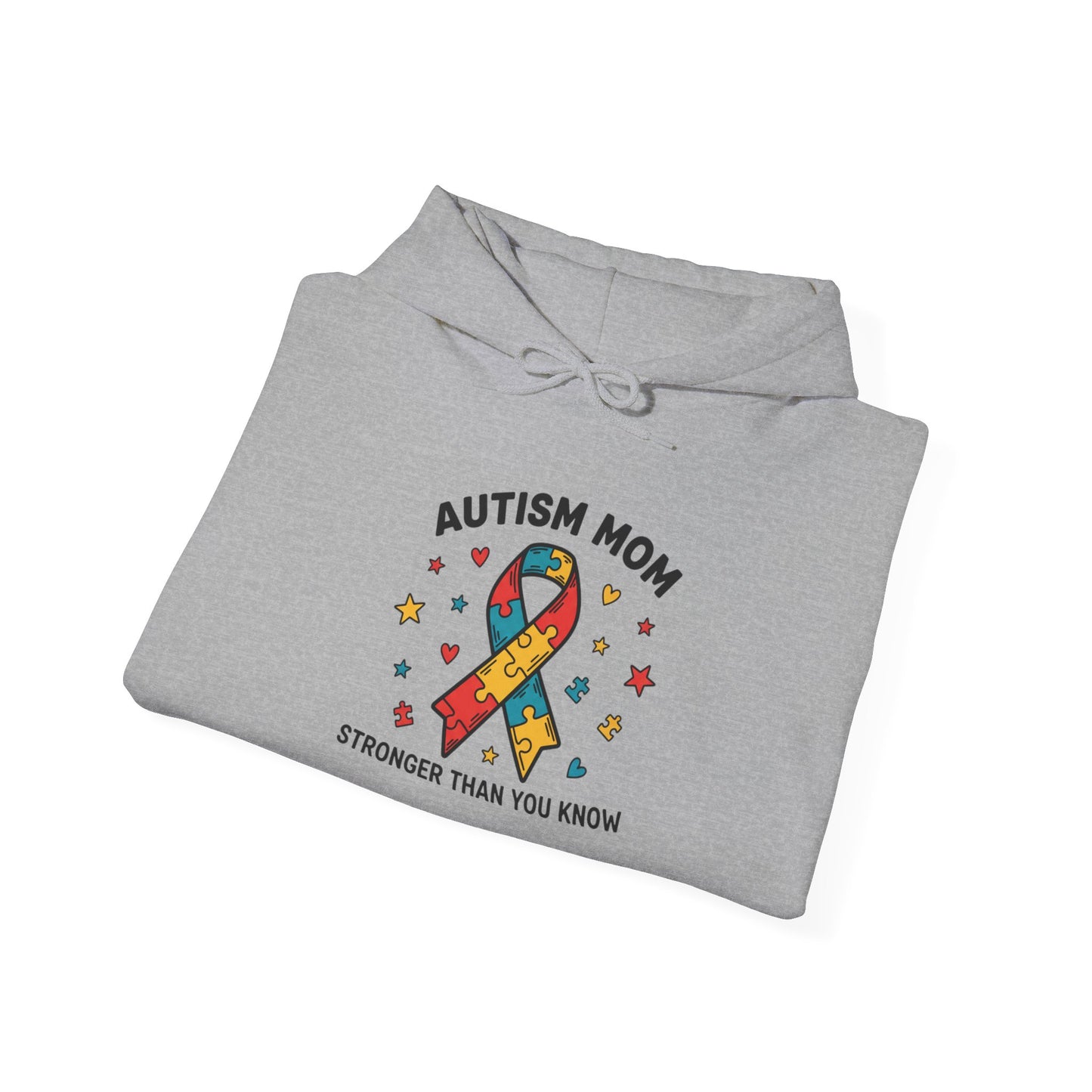 Autism Mom Hoodie — "Stronger Than You Know" Puzzle Ribbon Sweatshirt