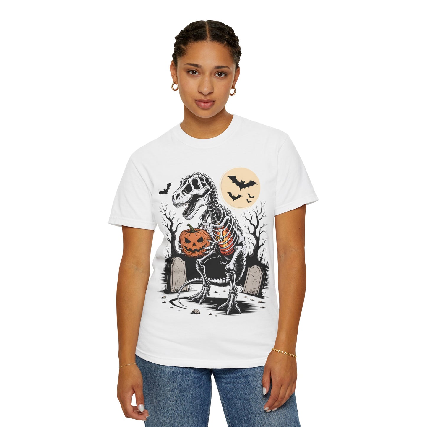 Halloween Skeleton Dino T-Shirt, Unisex Graphic Tee, Spooky T-Shirt, Fall Fashion, Trick or Treat Shirt, Costume Party Top