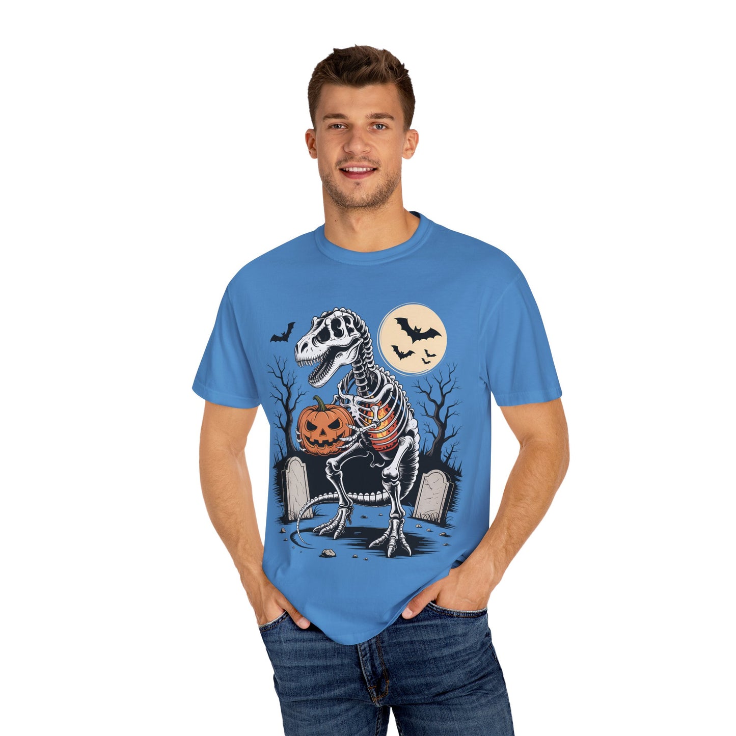 Halloween Skeleton Dino T-Shirt, Unisex Graphic Tee, Spooky T-Shirt, Fall Fashion, Trick or Treat Shirt, Costume Party Top