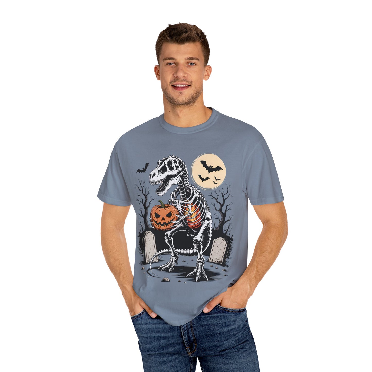 Halloween Skeleton Dino T-Shirt, Unisex Graphic Tee, Spooky T-Shirt, Fall Fashion, Trick or Treat Shirt, Costume Party Top