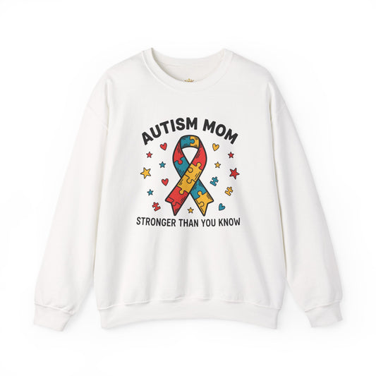 Autism Mom Puzzle Ribbon Sweatshirt — "Stronger Than You Know"