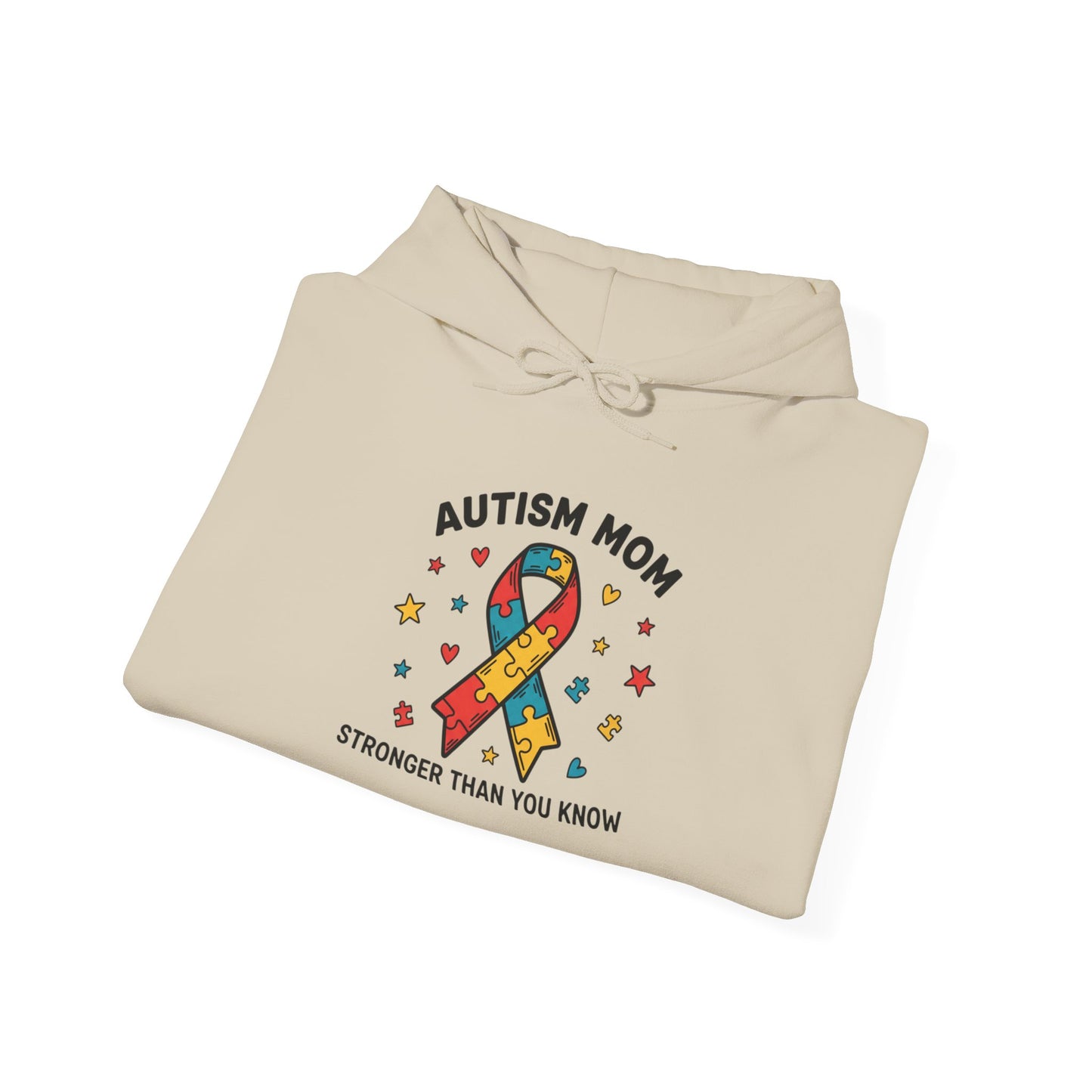 Autism Mom Hoodie — "Stronger Than You Know" Puzzle Ribbon Sweatshirt