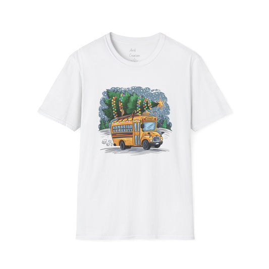 Unisex Softstyle T-Shirt - School Bus with Christmas Tree