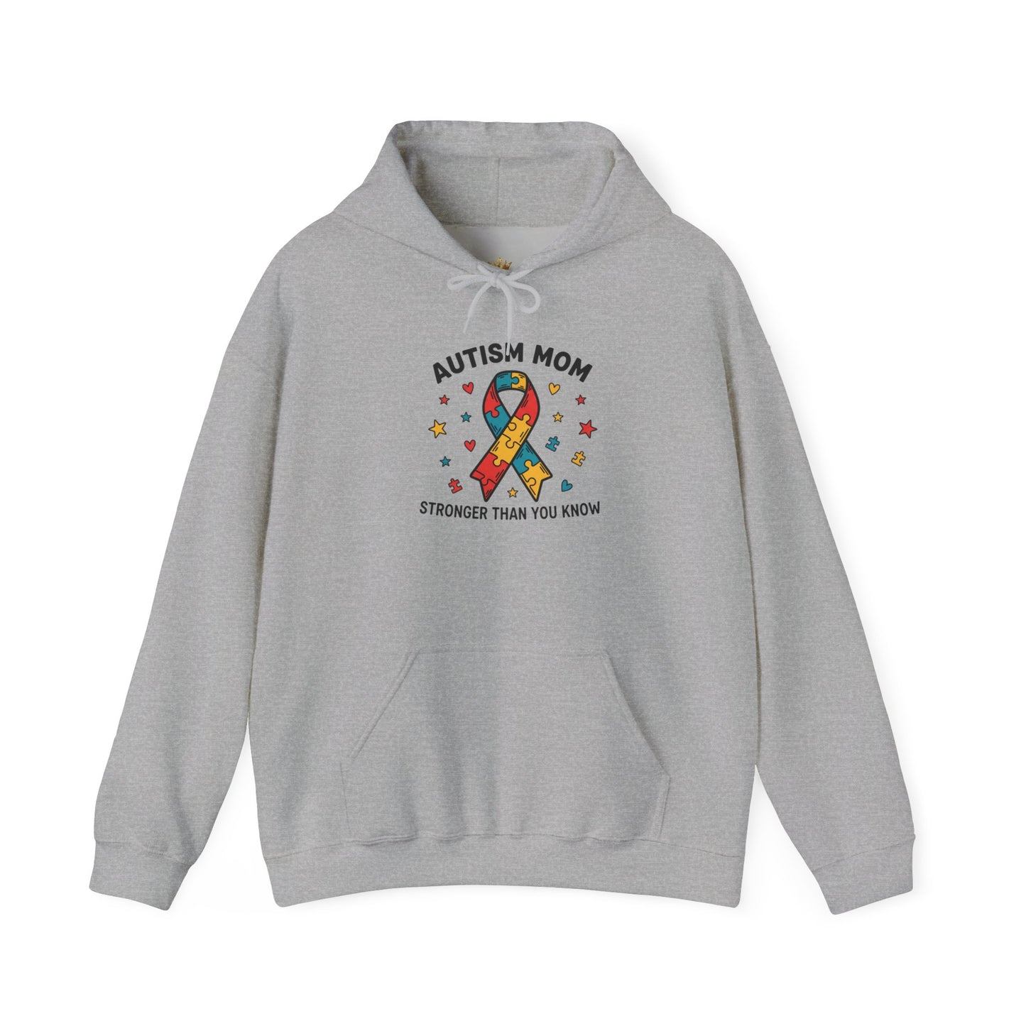 Autism Mom Hoodie — "Stronger Than You Know" Puzzle Ribbon Sweatshirt