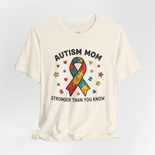 Autism Mom Tee — "AUTISM MOM – STRONGER THAN YOU KNOW" Puzzle Ribbon Shirt