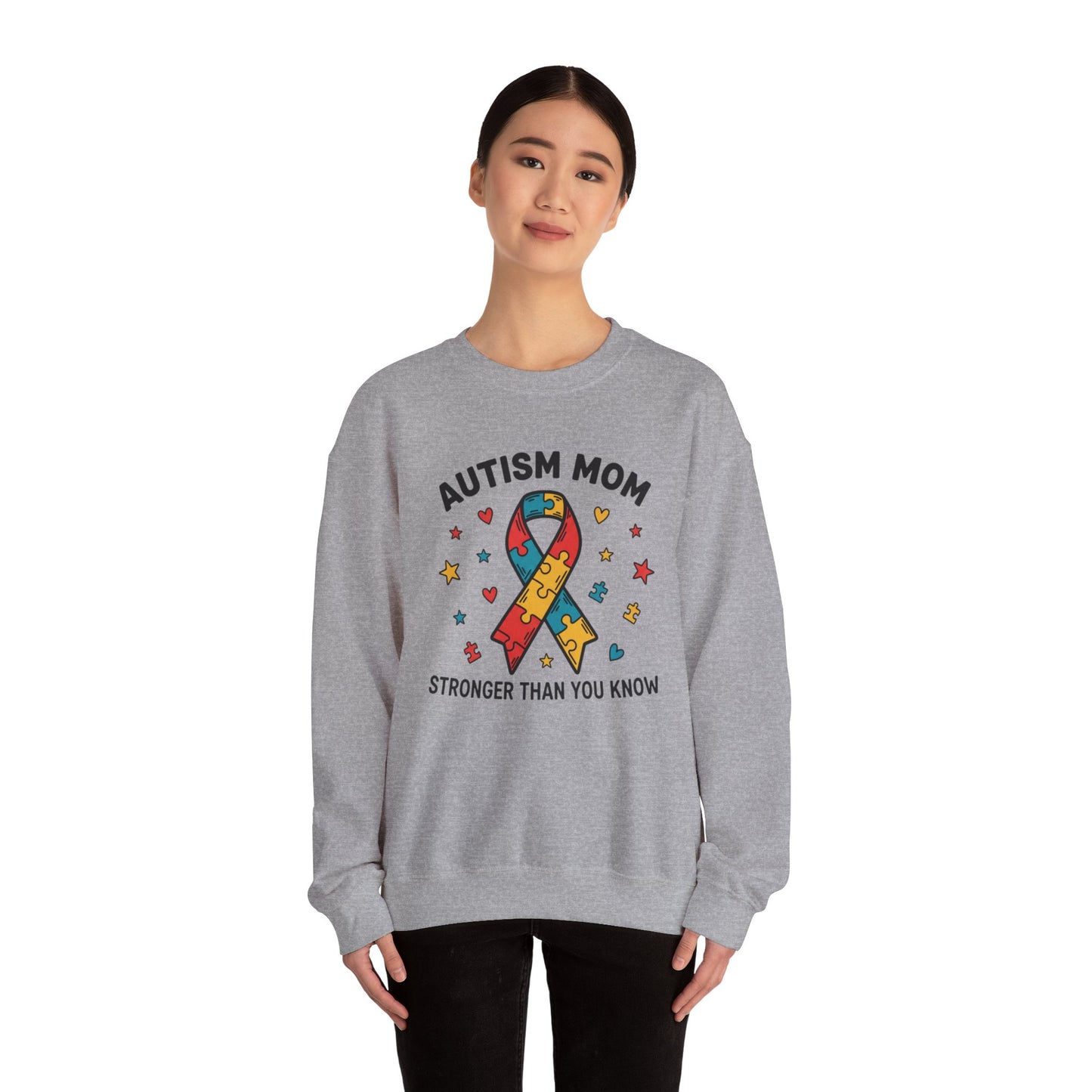 Autism Mom Puzzle Ribbon Sweatshirt — "Stronger Than You Know"