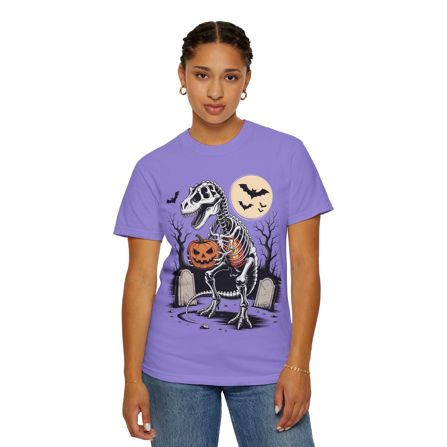 Halloween Skeleton Dino T-Shirt, Unisex Graphic Tee, Spooky T-Shirt, Fall Fashion, Trick or Treat Shirt, Costume Party Top