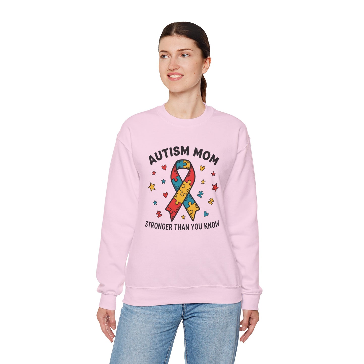 Autism Mom Puzzle Ribbon Sweatshirt — "Stronger Than You Know"
