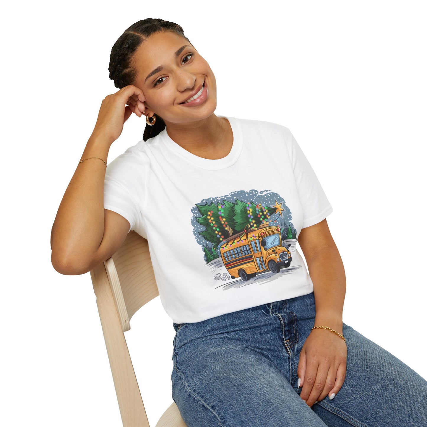 Unisex Softstyle T-Shirt - School Bus with Christmas Tree