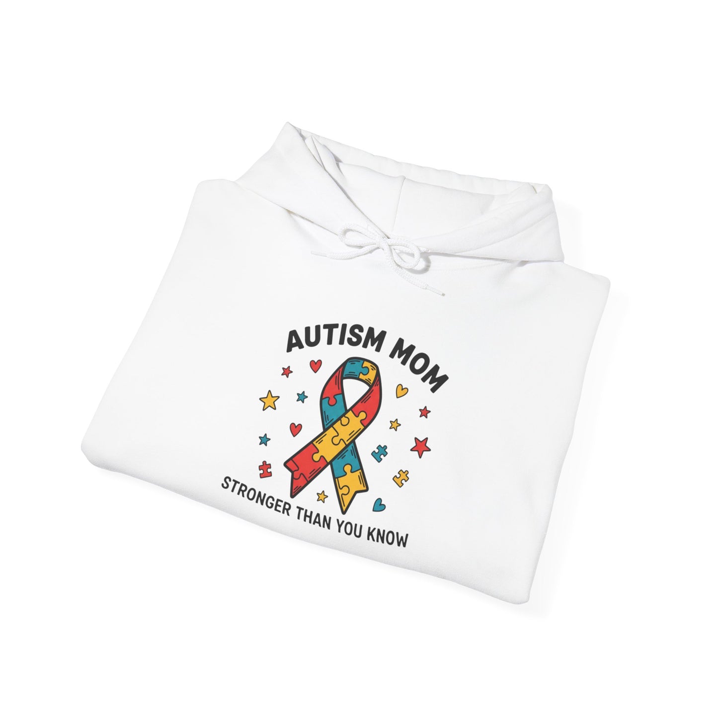 Autism Mom Hoodie — "Stronger Than You Know" Puzzle Ribbon Sweatshirt