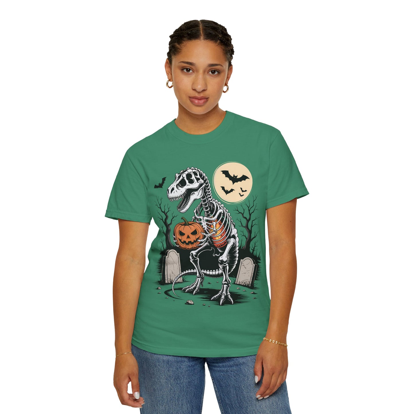 Halloween Skeleton Dino T-Shirt, Unisex Graphic Tee, Spooky T-Shirt, Fall Fashion, Trick or Treat Shirt, Costume Party Top
