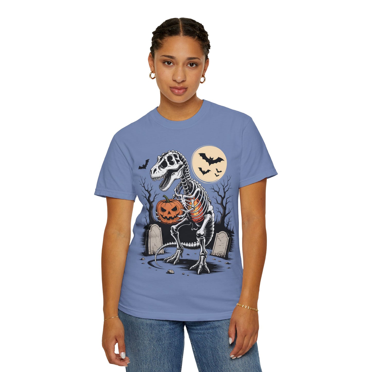 Halloween Skeleton Dino T-Shirt, Unisex Graphic Tee, Spooky T-Shirt, Fall Fashion, Trick or Treat Shirt, Costume Party Top