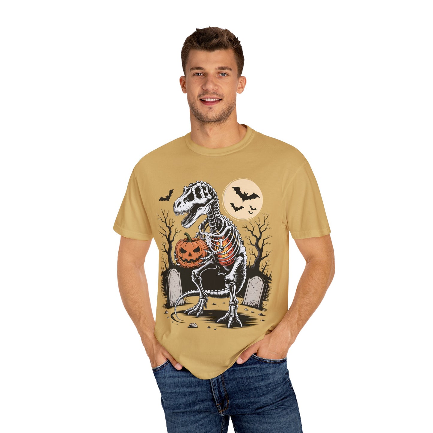 Halloween Skeleton Dino T-Shirt, Unisex Graphic Tee, Spooky T-Shirt, Fall Fashion, Trick or Treat Shirt, Costume Party Top