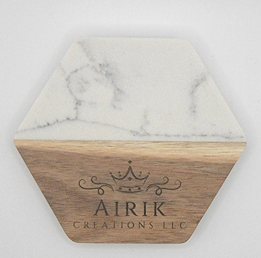 Engraved Marble-Wood Coaster four-pack