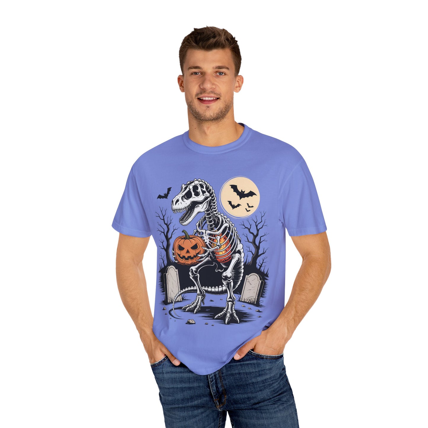 Halloween Skeleton Dino T-Shirt, Unisex Graphic Tee, Spooky T-Shirt, Fall Fashion, Trick or Treat Shirt, Costume Party Top