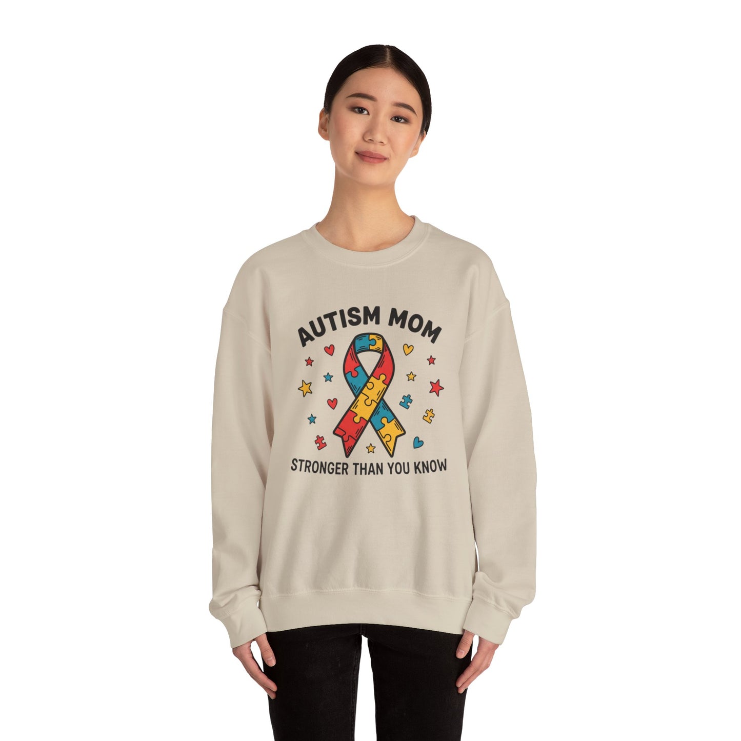 Autism Mom Puzzle Ribbon Sweatshirt — "Stronger Than You Know"