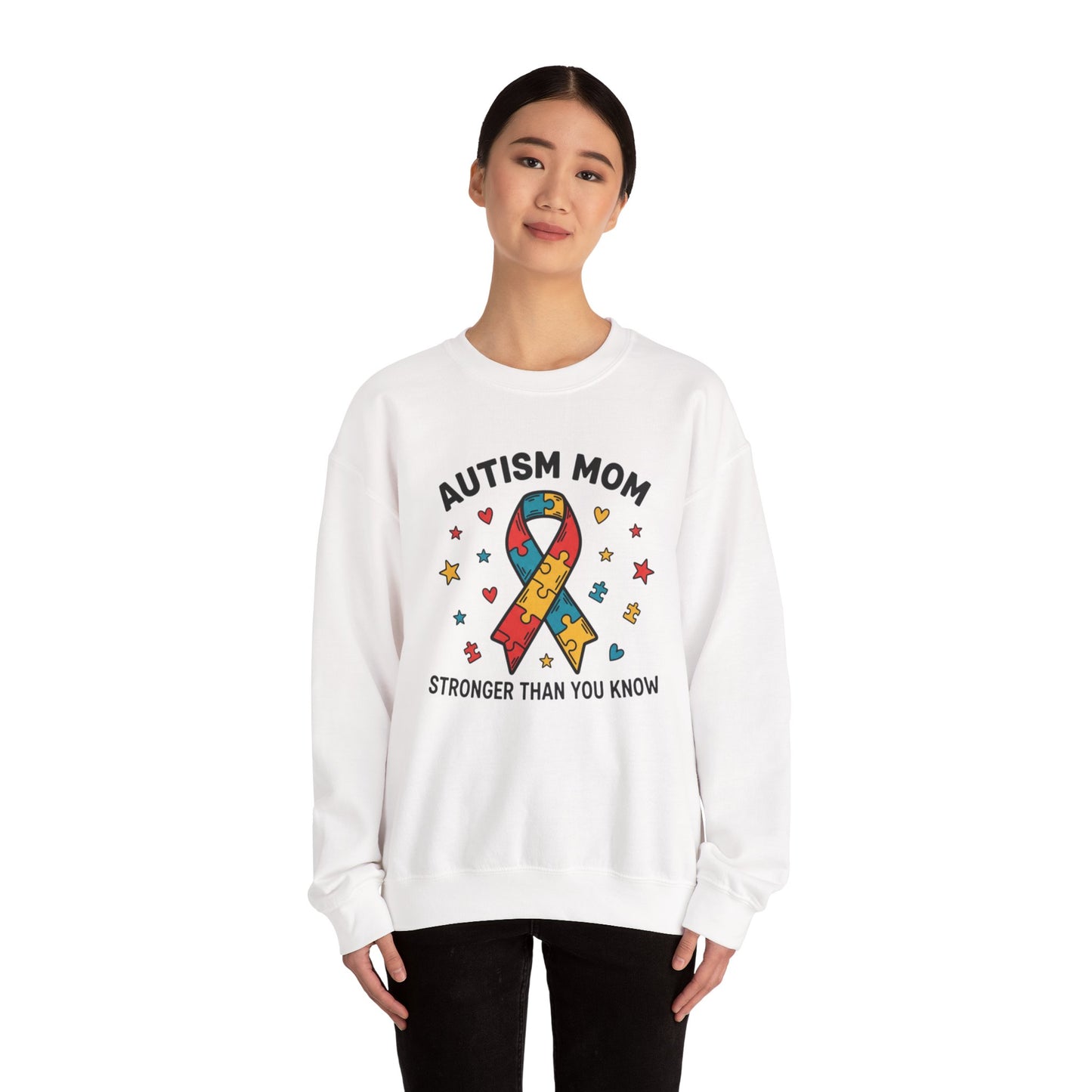 Autism Mom Puzzle Ribbon Sweatshirt — "Stronger Than You Know"