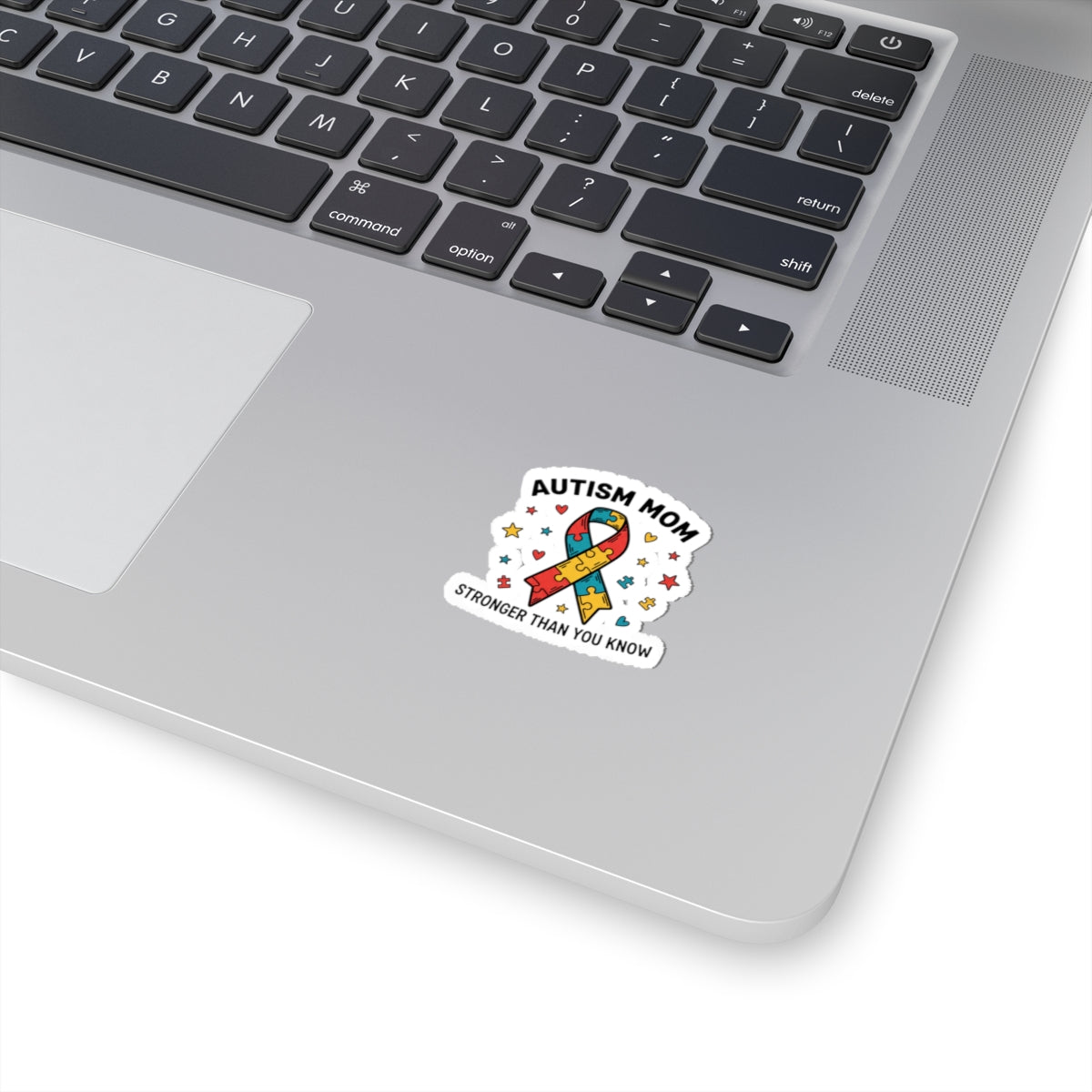 Autism Mom Puzzle Ribbon Sticker — "AUTISM MOM — STRONGER THAN YOU KNOW"