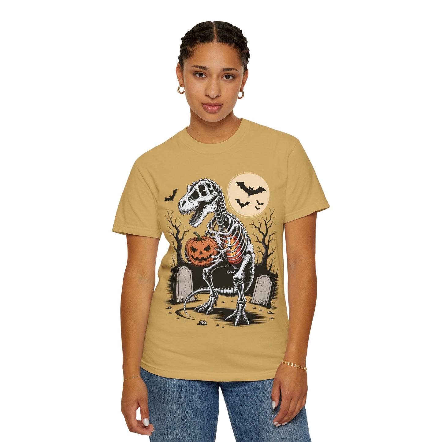 Halloween Skeleton Dino T-Shirt, Unisex Graphic Tee, Spooky T-Shirt, Fall Fashion, Trick or Treat Shirt, Costume Party Top