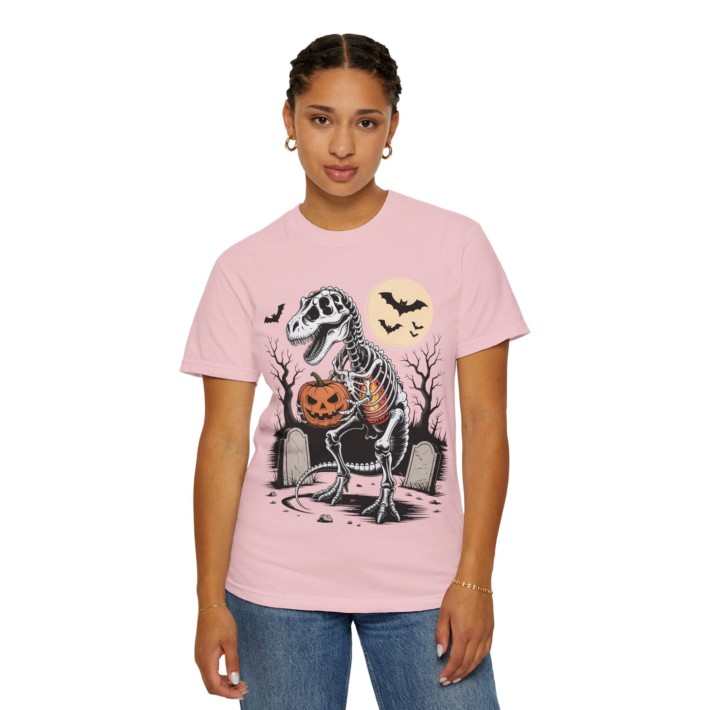 Halloween Skeleton Dino T-Shirt, Unisex Graphic Tee, Spooky T-Shirt, Fall Fashion, Trick or Treat Shirt, Costume Party Top