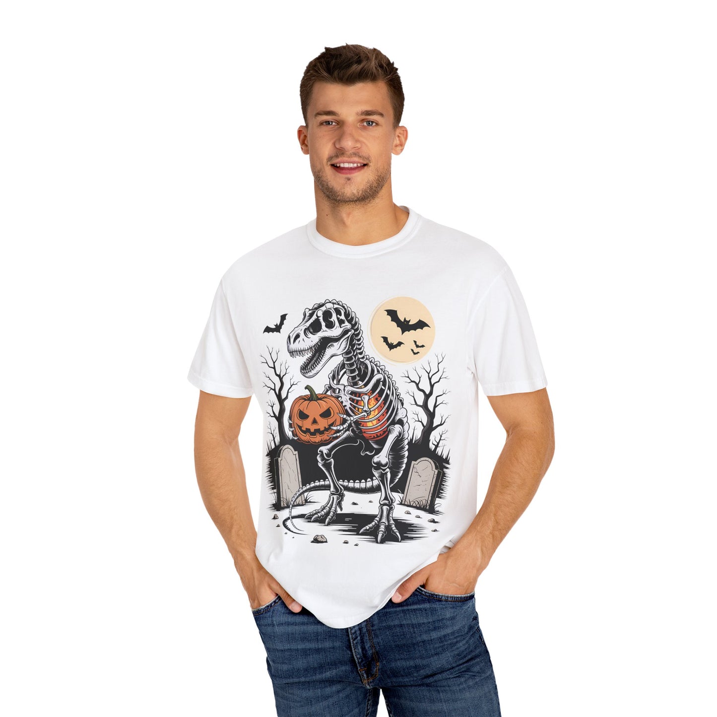 Halloween Skeleton Dino T-Shirt, Unisex Graphic Tee, Spooky T-Shirt, Fall Fashion, Trick or Treat Shirt, Costume Party Top