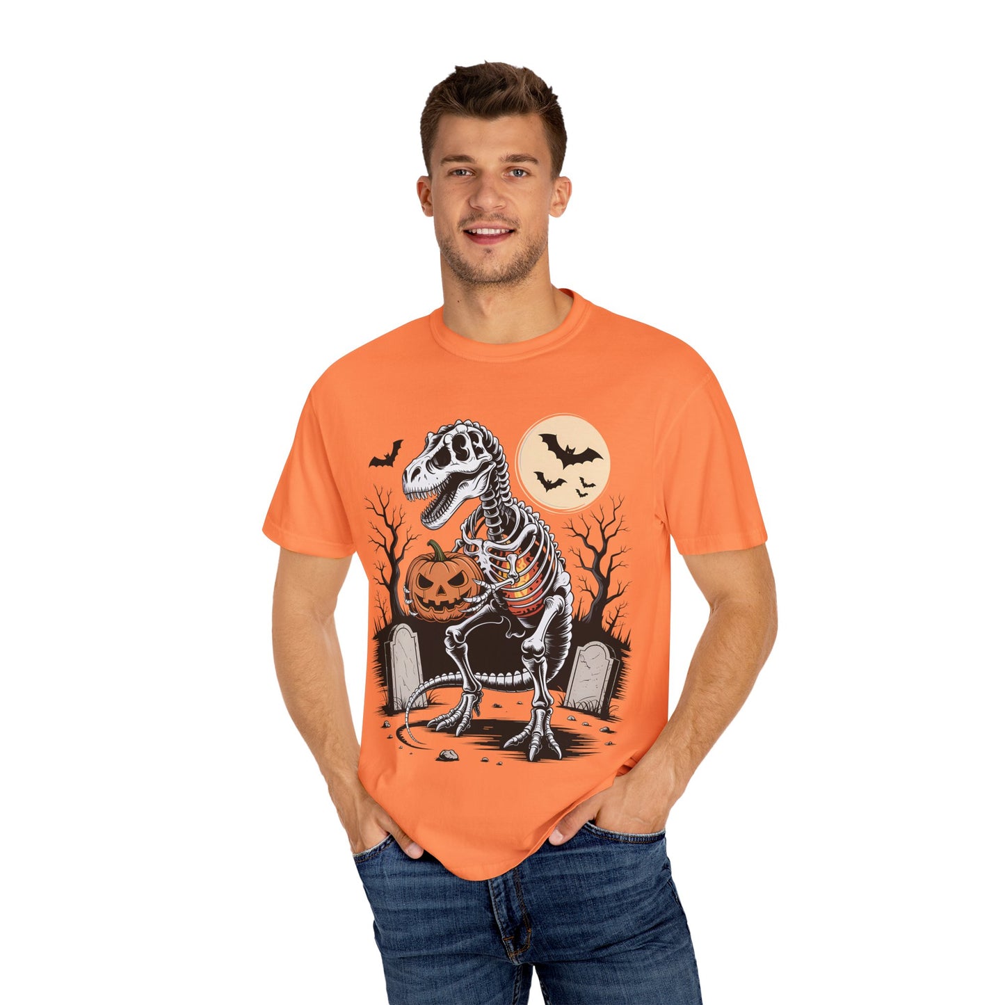 Halloween Skeleton Dino T-Shirt, Unisex Graphic Tee, Spooky T-Shirt, Fall Fashion, Trick or Treat Shirt, Costume Party Top