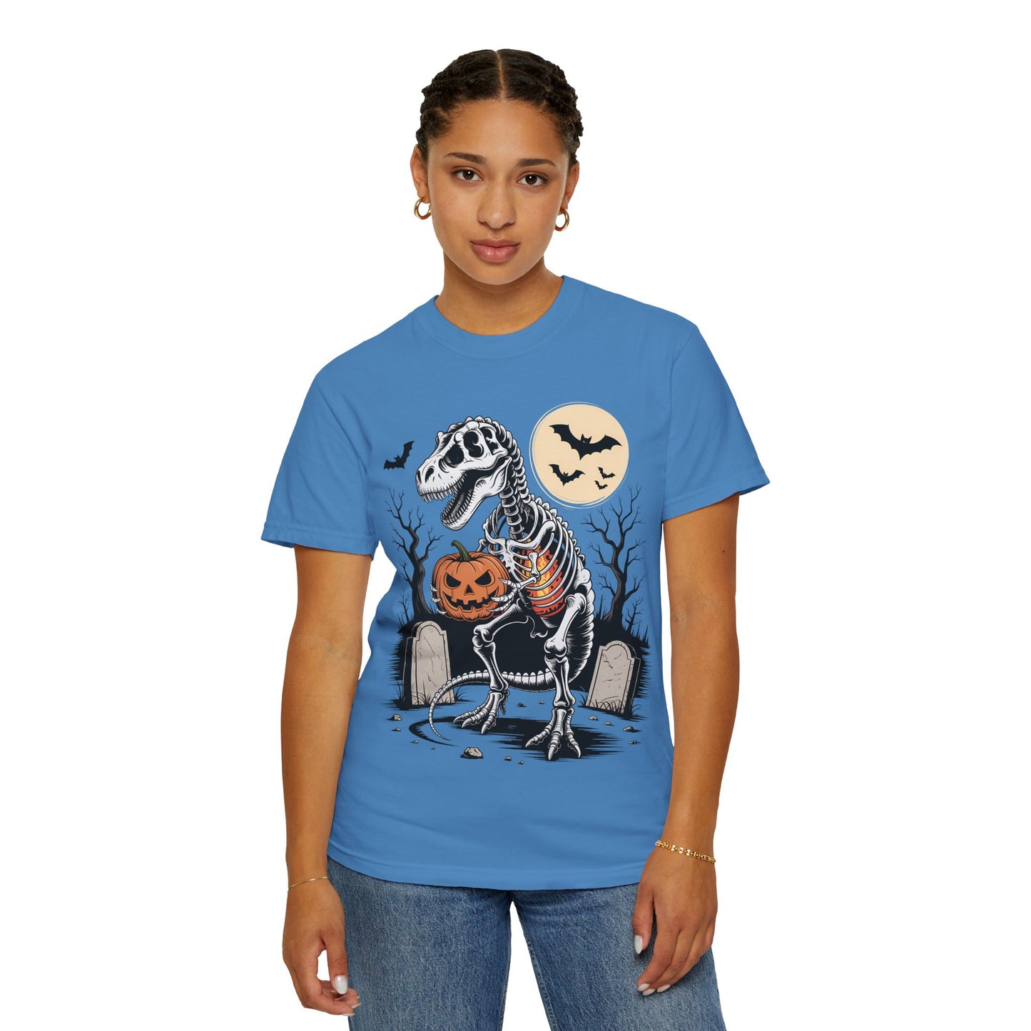Halloween Skeleton Dino T-Shirt, Unisex Graphic Tee, Spooky T-Shirt, Fall Fashion, Trick or Treat Shirt, Costume Party Top