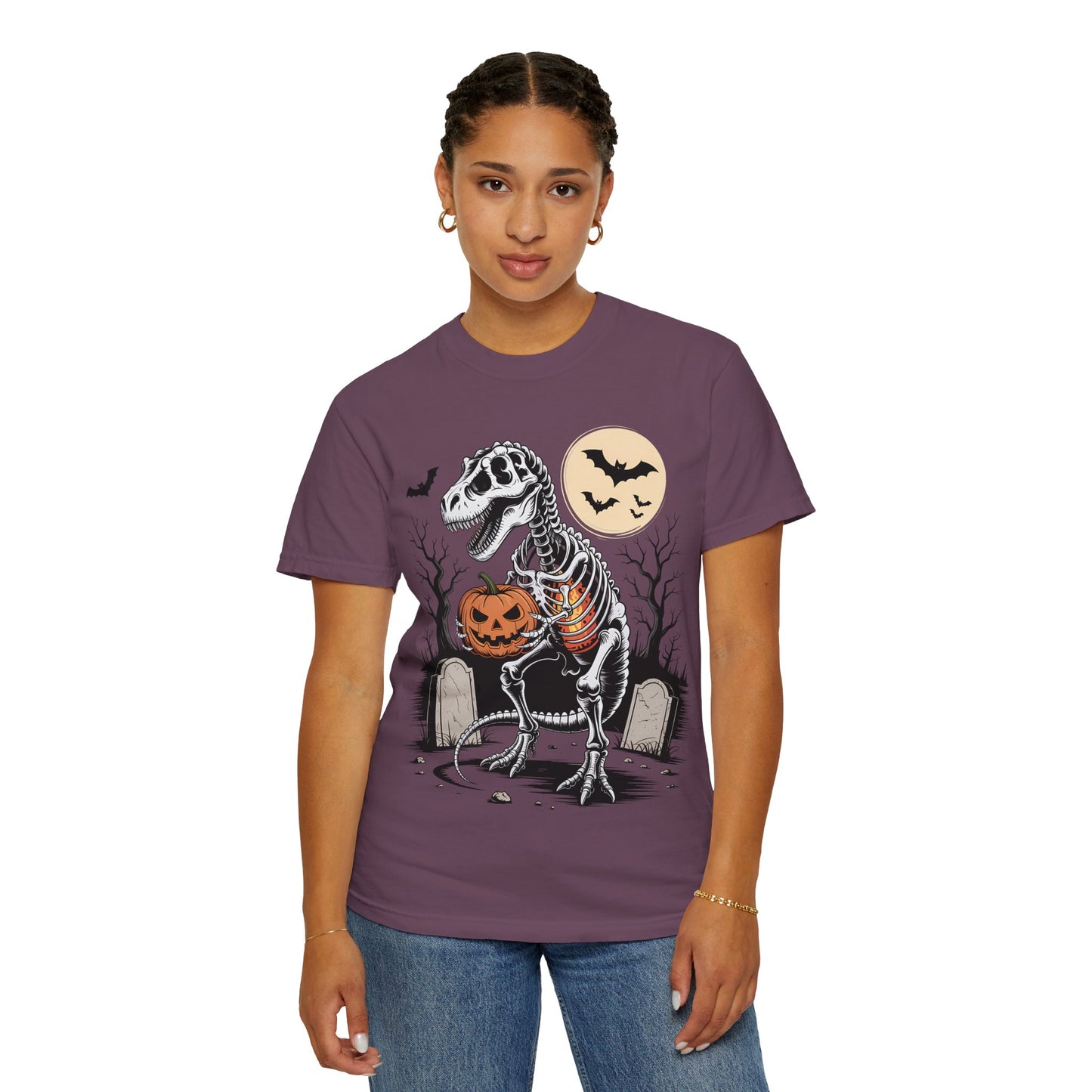 Halloween Skeleton Dino T-Shirt, Unisex Graphic Tee, Spooky T-Shirt, Fall Fashion, Trick or Treat Shirt, Costume Party Top