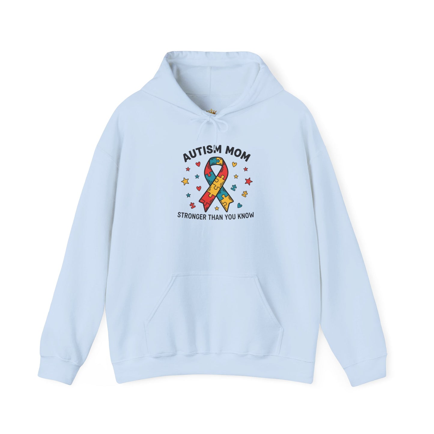 Autism Mom Hoodie — "Stronger Than You Know" Puzzle Ribbon Sweatshirt